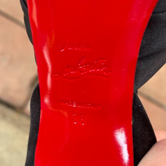 Size 7.5 Christian Louboutin Satin Peep Toe with Rhinestone Detail - Picture 3 of 7